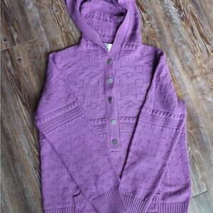 Christopher & Banks Womens Cotton Pullover Sweater Hooded Purple Knit Pattern M